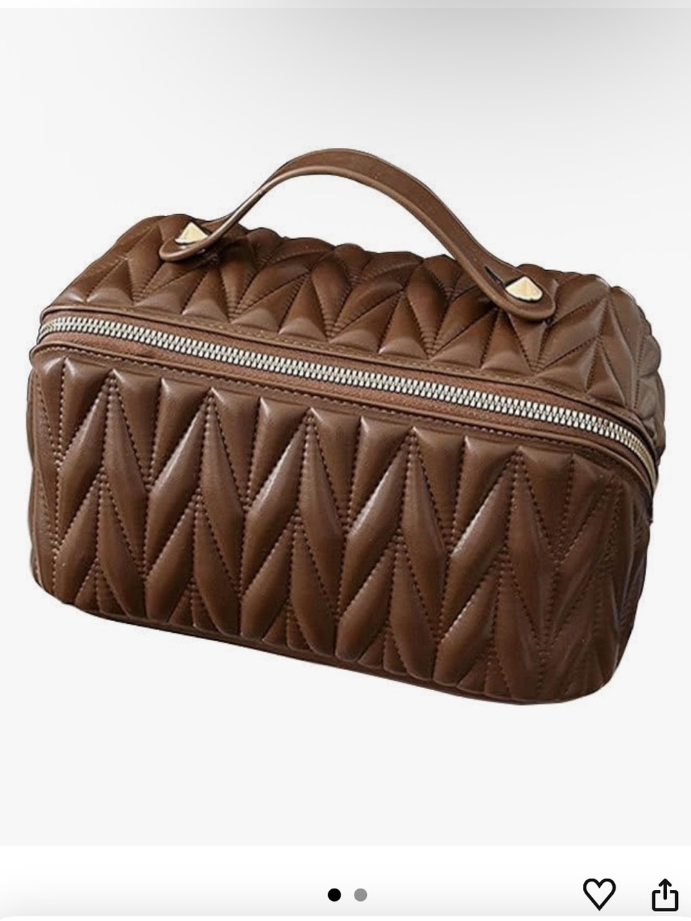 Quilted Large Capacity Cosmetic Bag - Brown